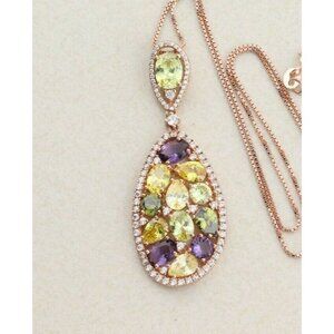 Rose Gold over Sterling Silver Multi Stone CZ Necklace 18 inch chain 1 mm wide